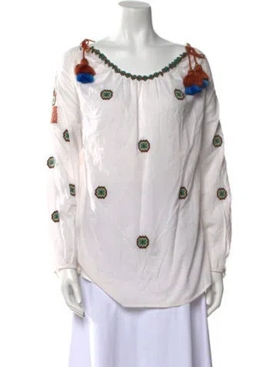 Pre-owned Figue Printed Scoop Neck Blouse In White