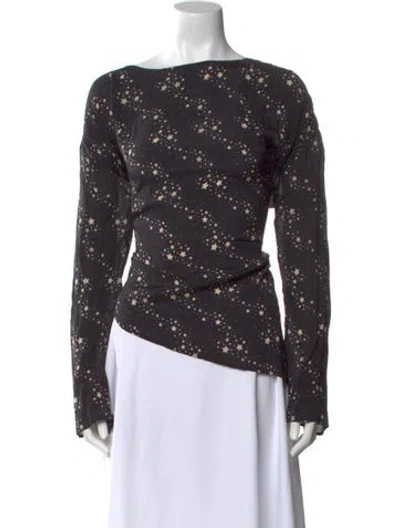 Pre-owned Figue Printed Scoop Neck Top In Black