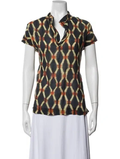 Pre-owned Figue Printed Short Sleeve Top In Blue