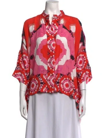 Pre-owned Figue Printed Short Sleeve Top In Pink