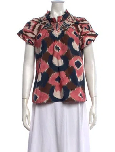 Pre-owned Figue Printed Short Sleeve Top W/ Tags In Multicolor