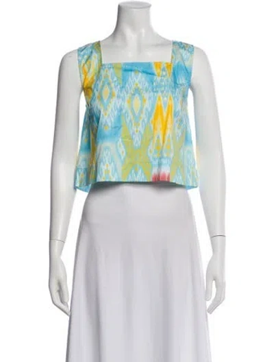 Pre-owned Figue Printed Square Neckline Crop Top In Blue