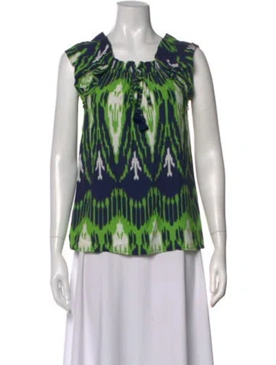 Pre-owned Figue Printed Square Neckline Top In Green