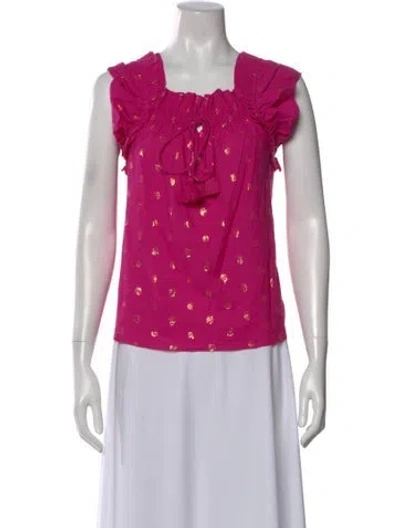 Pre-owned Figue Printed Square Neckline Top In Pink