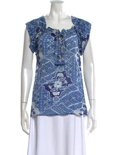 Pre-owned Figue Printed Square Neckline Top W/ Tags In Blue
