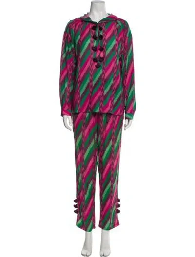 Pre-owned Figue Printed Tassel Accents Pant Set In Pink