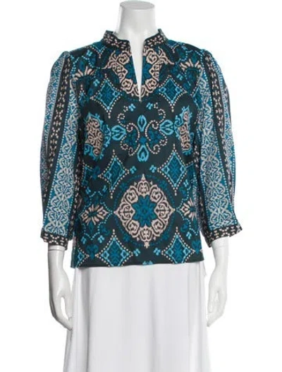 Pre-owned Figue Printed Three-quarter Sleeve Blouse In Blue