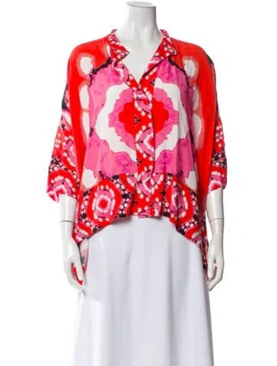 Pre-owned Figue Printed Three-quarter Sleeve Blouse In Pink