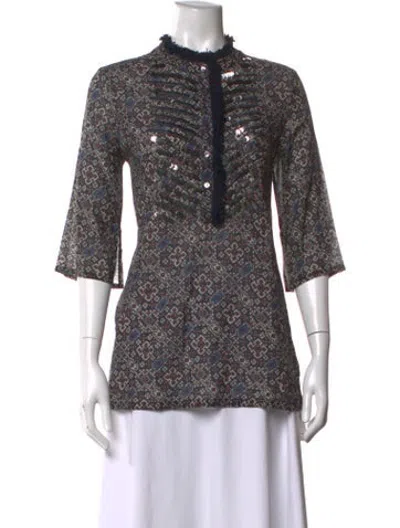 Pre-owned Figue Printed Three-quarter Sleeve Top In Black/grey