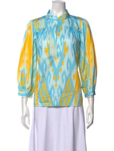 Pre-owned Figue Printed Three-quarter Sleeve Top In Blue