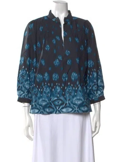 Pre-owned Figue Printed Three-quarter Sleeve Top In Blue