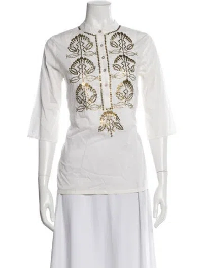 Pre-owned Figue Printed Three-quarter Sleeve Top In Neutral