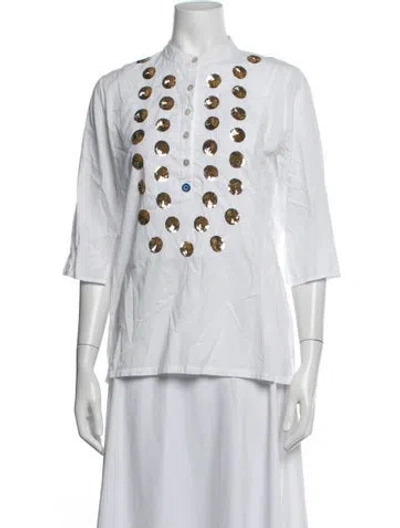 Pre-owned Figue Printed Three-quarter Sleeve Top In Neutrals