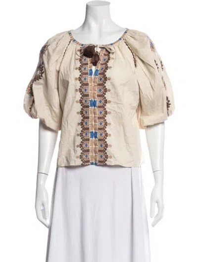 Pre-owned Figue Printed Tie Neck Top In Neutrals
