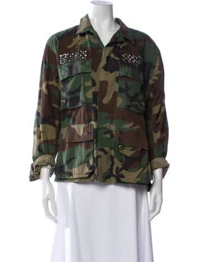 Pre-owned Figue Printed Utility Jacket In Green