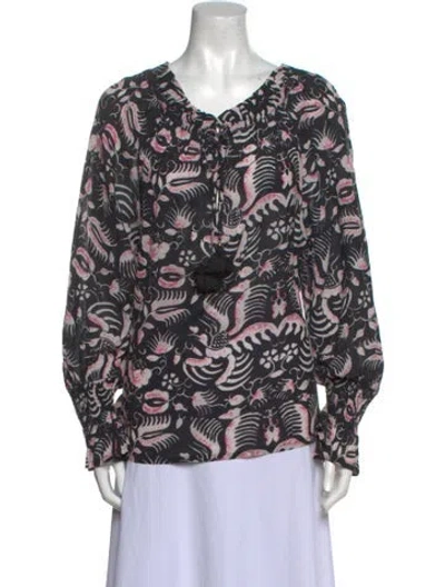 Pre-owned Figue Printed V-neck Blouse In Black