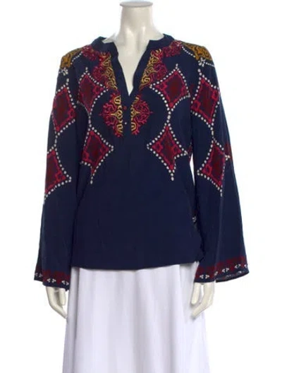 Pre-owned Figue Printed V-neck Blouse In Blue