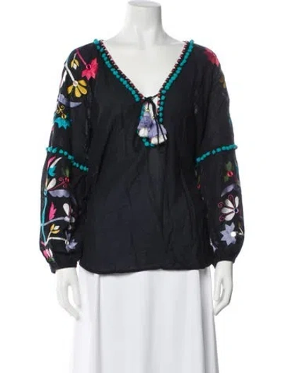 Pre-owned Figue Printed V-neck Blouse In Blue