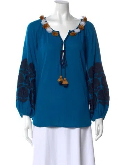 Pre-owned Figue Printed V-neck Blouse In Blue