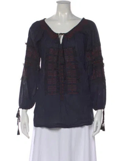 Pre-owned Figue Printed V-neck Blouse In Blue