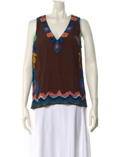 Pre-owned Figue Printed V-neck Blouse In Brown