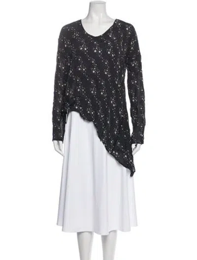 Pre-owned Figue Printed V-neck Blouse In Gray