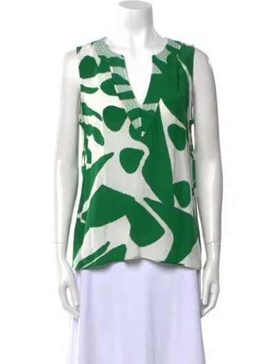 Pre-owned Figue Printed V-neck Blouse In Green