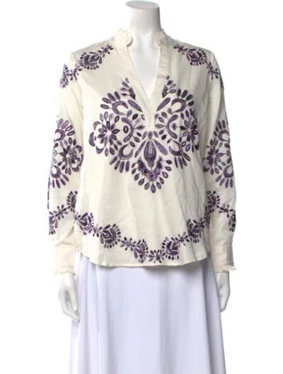 Pre-owned Figue Printed V-neck Blouse In Neutral
