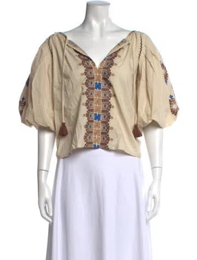Pre-owned Figue Printed V-neck Blouse In Neutrals