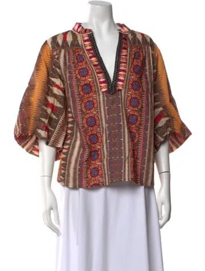 Pre-owned Figue Printed V-neck Blouse In Neutrals