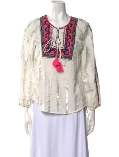 Pre-owned Figue Printed V-neck Blouse In White