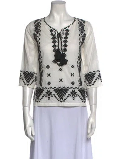 Pre-owned Figue Printed V-neck Blouse In White
