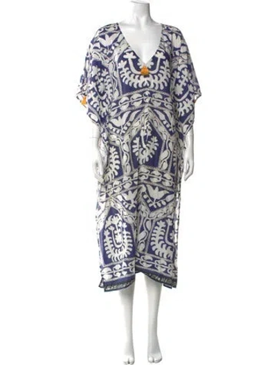 Pre-owned Figue Printed V-neck Sweater In Blue