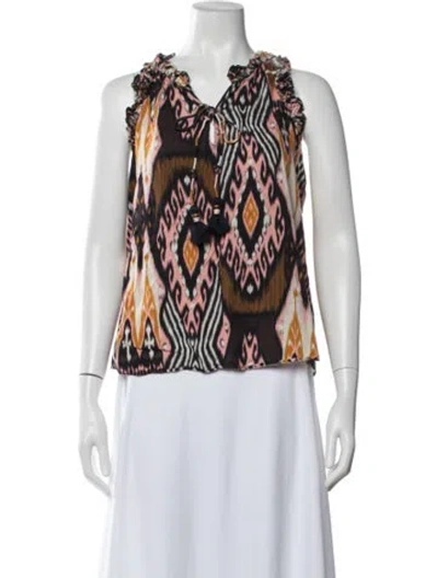 Pre-owned Figue Printed V-neck Top In Blue