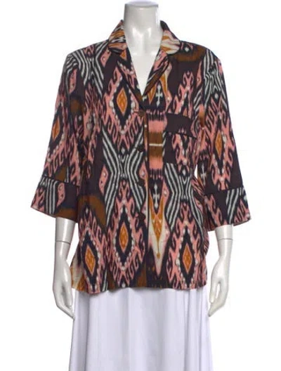 Pre-owned Figue Printed V-neck Top In Blue