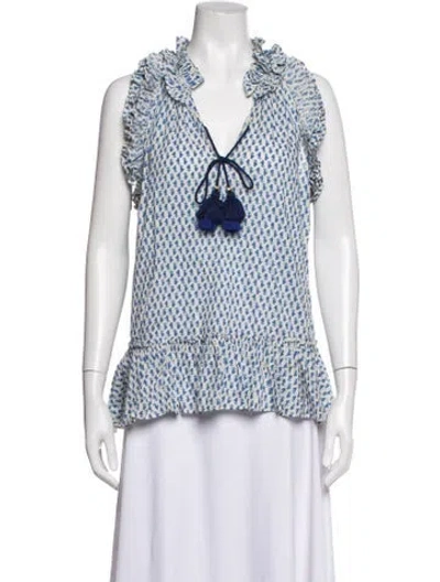 Pre-owned Figue Printed V-neck Top In Blue