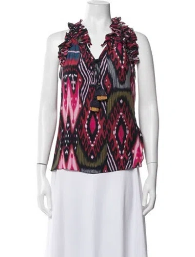 Pre-owned Figue Printed V-neck Top In Multicolor