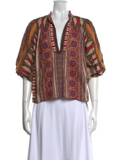 Pre-owned Figue Printed V-neck Top In Neutrals