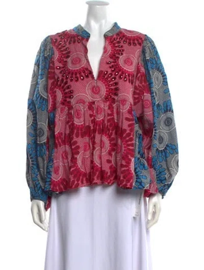 Pre-owned Figue Printed V-neck Top In Pink