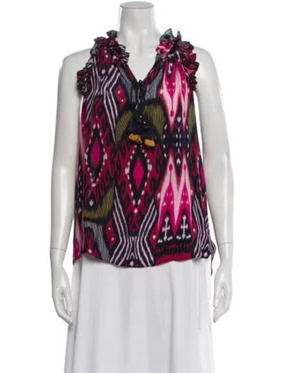 Pre-owned Figue Printed V-neck Top In Red