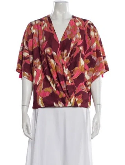 Pre-owned Figue Printed V-neck Top W/ Tags In Pink