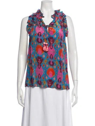 Pre-owned Figue Printed V-neck Top W/ Tags In Pink