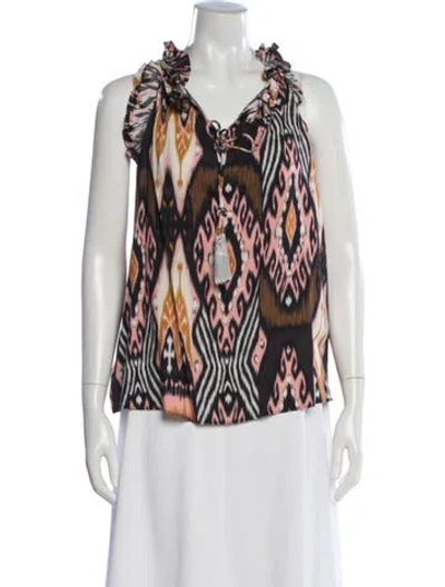 Pre-owned Figue Printed V-neck Top W/ Tags In White