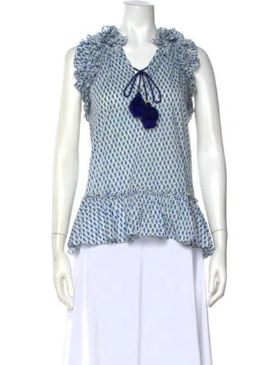 Pre-owned Figue Printed V-neck Top In White
