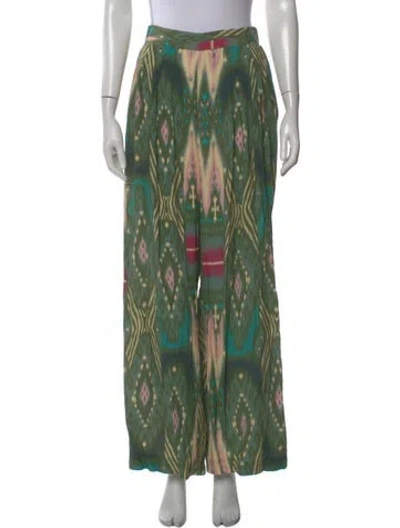 Pre-owned Figue Printed Wide Leg Pants In Green