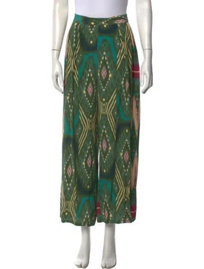 Pre-owned Figue Printed Wide Leg Pants In Green