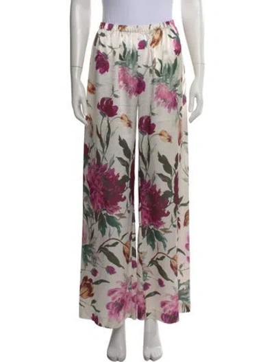Pre-owned Figue Printed Wide Leg Pants In White
