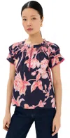 Figue Rosie Top Floral Sketch Royal Dusk In Floral Sketch Royal Dusk