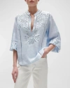 FIGUE RYLIE BRODERIE ANGLAISE LONG-SLEEVE LINEN TOP