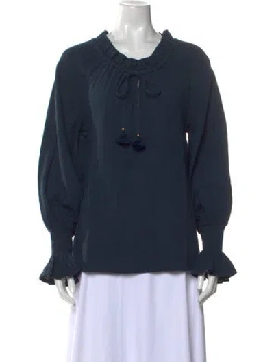 Pre-owned Figue Scoop Neck Long Sleeve Sweatshirt In Blue